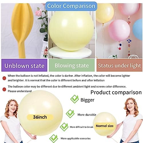 6 Pièces Ballon Géant en Latex, 36 Pouces Grand Décorations Ballon Jaune, Rond Helium Balloon pour Les Festivités de Fête de Mariage Party Carnival Event Décorations (90 cm)