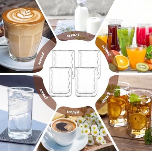 BORDEAG 4pcs Tasse À Café Double Paroi, Tasses À Café À Double Paroi, Tasses À Expresso Verre Double Paroi Avec 4 Cuillères Et 4 Sous-Verres Pour Café Thé Cappuccino Au Lait Bière Expresso 225ml