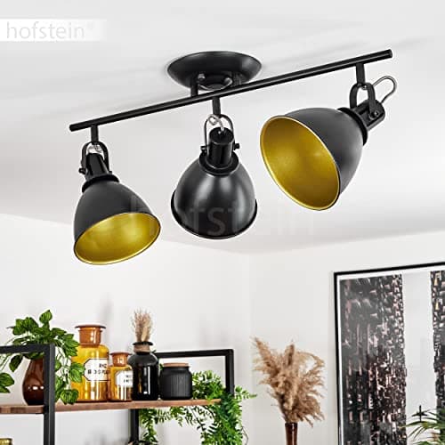 Plafonnier Koppom en métal noir et or, luminaire de plafond à 3 spots orientables pour ampoules E14, ampoule(s) non incluse(s)
