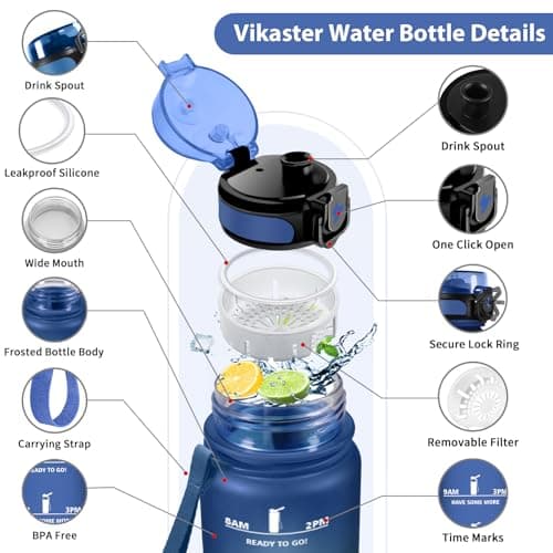 Vikaster Gourde Sport, Bouteille d'eau 1000ml, sans BPA, Étanche & Réutilisable, Water Bottle Ouvrir en un Clic, Convient Pour la Yoga, le Gym, le Camping, Gourde Randonnée