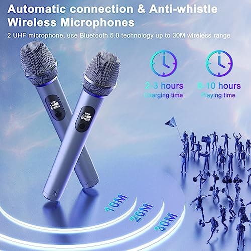 JYX Machine de Karaoké avec 2 Microphones, Karaoke Adulte Bluetooth Portable Éclairage RGB, Équipement de Karaoké pour Les Fêtes d'amis, Les Événements Familiaux, Supporte TF/USB, AUX, FM, REC, TWS