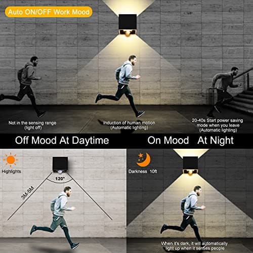 LEDMO 2Pack 20W Applique Murale Extérieures Détecteur de Mouvement. Appliques Murales Intérieur 3000K avec Angle de Faisceau Réglable IP65 Lampe Murale LED Noir.