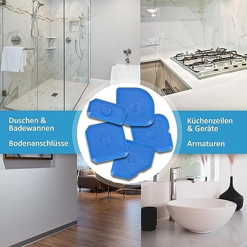My Plast Kit de lissage de joints - Lot de 5 spatules à joints - Raclette plastique pour joints silicone & acrylique, coins, bords - Outil professionnel, avec chanfreins, kit - Bleu