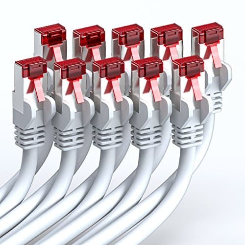 deleyCON 10x 2m Câble Patch CAT6 PIMF S/FTP un Blindage CAT-6 RJ45 Câble Réseau Câble Ethernet LAN DSL Routeur Modem Point D'Accès Patch Panels - Blanc