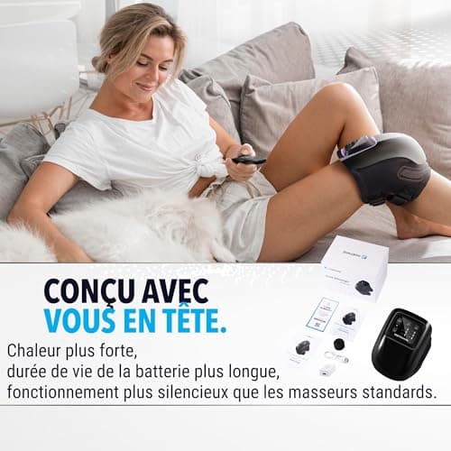 FORTHiQ Pro+ Massage Genoux avec Chaleur et Lumière Rouge, 6-en-1: Chaleur, Lumière Rouge à Double Longueur d'Onde et Vibration – Sans Fil, Portable, Rechargeable, Fonction Mémoire, Bandes Ajustables