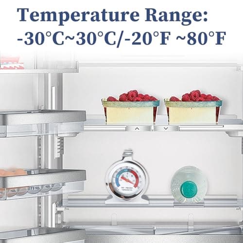 4 Pièces Thermomètre Congélateur, Thermometre Frigo en Acier Inoxydable pour Réfrigérateur et Congélateur, Plage de Température -30°C à 30°C / -20°F à 80°F, Cadran Large et Clair, Installation Facile