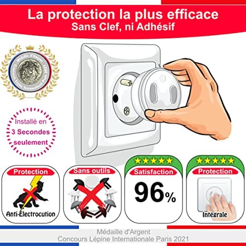 [Pack x20] Cache Prise Bébé Français Amovible [ Sans Clef Ni Adhésif ] - Invention 100% Made In France - Cache-Prise Bebe - Sécurité Domestique Et Puériculture Pour Protection Prise Courant Électrique