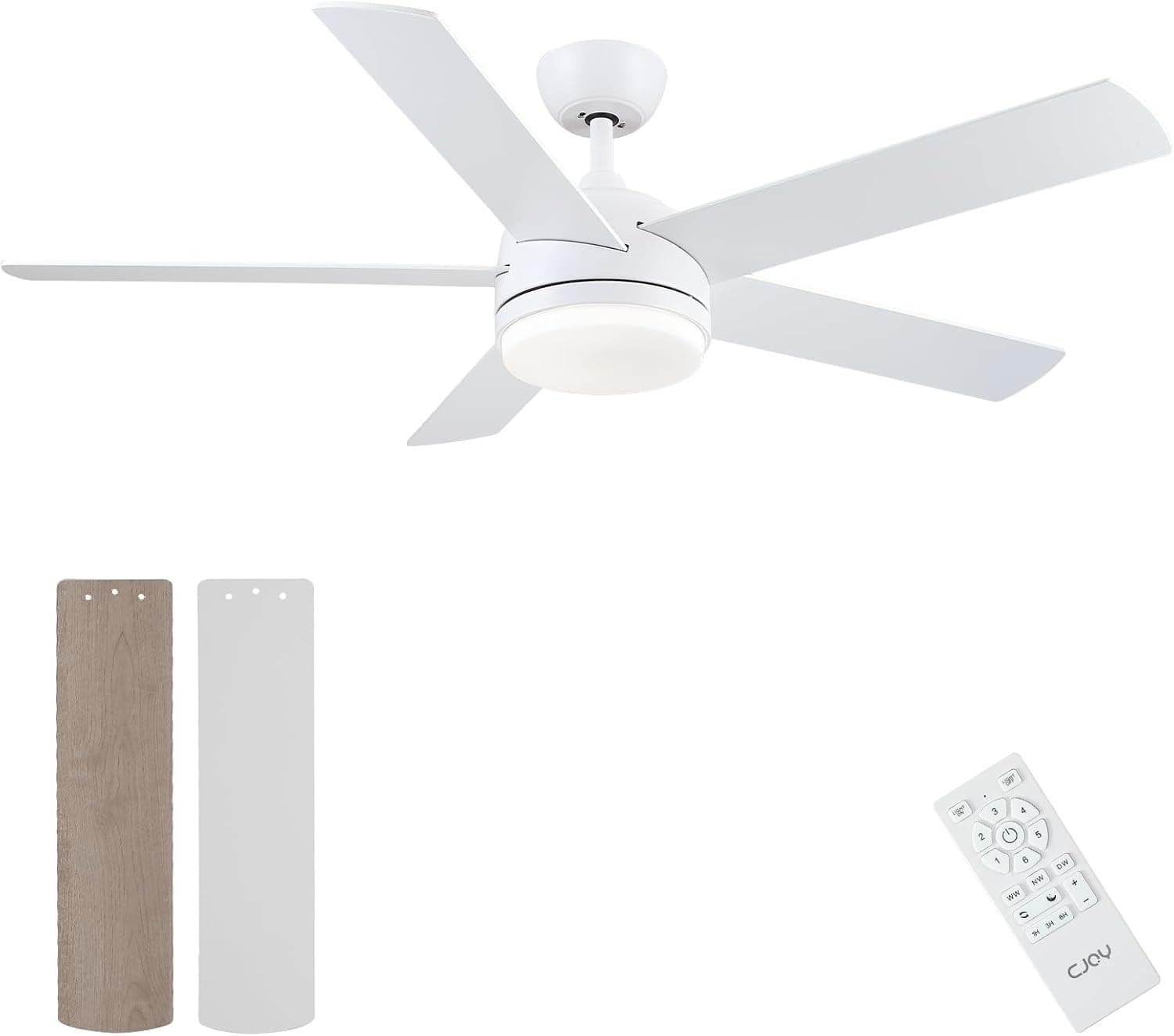 CJOY Ventilateur Plafond, 132cm Blanc/Bois Ventilateur Plafond Silencieux