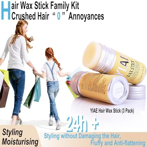 YIAE Wax stick hair (3 pièces), Bâton de cire cheveux femme et homme, Pommade coiffante non grasse pour cheveux rebelles, anti frisottis cheveux et edge control - 75 g x 3