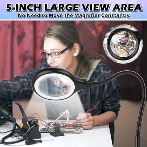 NZQXJXZ 30X 10X Lampe Loupe avec Lumière et Support, 2 en 1 Loupe de Sol Flexible à col de Cygne avec 36 LED, 3 Modes de Couleur, Loupe Grossissante pour Lecture, Couture, Artisanat, Loisirs