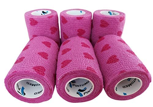 PintoMed - Bandage Cohésif - Rose avec Coeurs Rouge Love - 6 Rouleaux X 7,5 cm X 4,5 m Autoadhésif, Sports Bande, Premiers Secours Adhésif, Vet Wrap