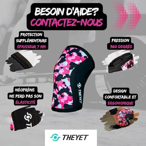 Theyet Genouillères CrossFit Néoprène 7mm Femme et Homme | Support Ajustable Compression | Gymnase Powerlifting Fitness Gym Haltérophilie | Protections Sportives pour Genoux