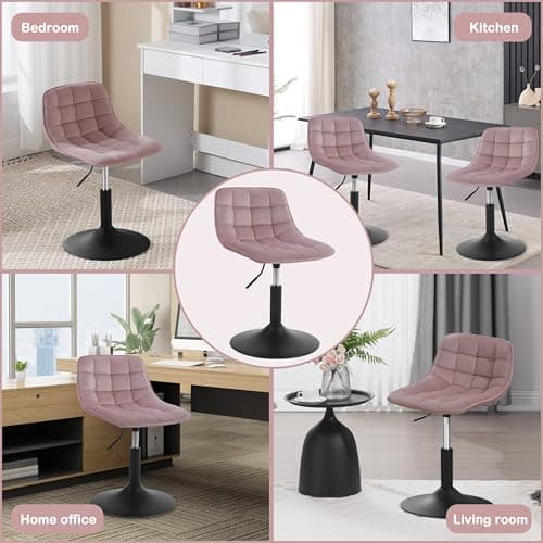 WOLTU 1 X Tabouret de Maquillage Tabouret Coiffeuse Réglable Chaise de Salle à Manger Chaise Travail Chaise Pivotante Velours pour Bureau Domicile Magasin, Hauteur Réglable de 38-49.5cm, Rose