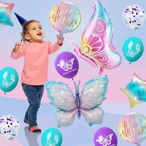Ballons Papillon 5 ans Anniversaire Décoration, Fille 5 Papillons Décoration, Papillons Decoration Anniversaire 5 ans, Ballon 5 ans violet Papillon, Fille 5 ans Décoration de fête