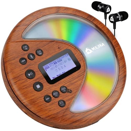 KLIM Discover Wood + Lecteur CD Portable Walkman avec Batterie Longue Durée + NOUVEAUTÉ + Ecouteurs Inclus + Radio FM + Compatible MP3 + Carte SD, Transmetteur FM, Bluetooth + Idéal pour la Voiture