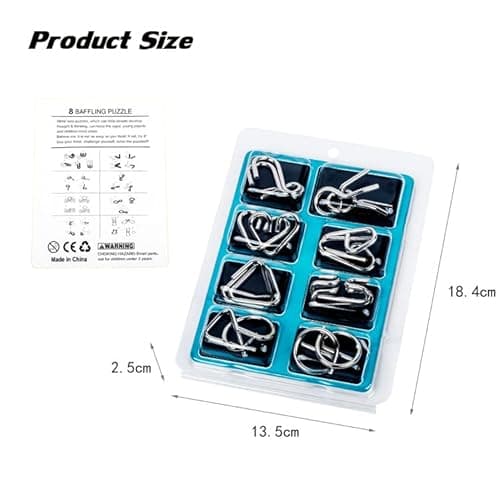 Holzsammlung 8 Pièces Casse Tete Metallique, Jeux Casse Tête Metal, Métallique Wire Set Mini IQ Puzzle, Esprit Test Jeu Educatif Logic Jouet Classique Cadeau pour Adulte et Enfant