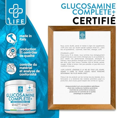 Glucosamine Chondroïtine Msm Et Vitamina C 180 Comprimés PiuLife® Bien-être Du Cartilage, Des Os, Complement Articulation Chondroitine Glucosamine Sulfate, Genoux, Épaule, Coude