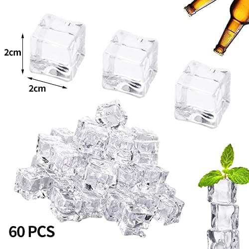 60 Pièces Artificielle Acrylique GlaçOns Transparent Faux GlaçOns Cube Carré Forme Verre Glaçon en Plastique Effacer pour Cristal Clair Photographie Props Cuisine Décor