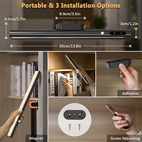 bravzurg Lampe de Bureau LED Sans Fil avec Detecteur Mouvement, 4000mAh Lumiere Rechargeable USB, Reglette LED Cuisine Magnétique Télécommande, Éclairage Murale pour Placard, Tableau, Miroir, Armoire