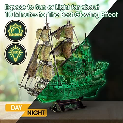 CubicFun Puzzles 3D Modèle de Bateau Hollandais Volant Lumineux Bateau Pirate Hanté Bricolage pour Adultes et Enfants, Kits de Construction de Décoration de Bureau pour Femmes et Hommes, 360 Pièces