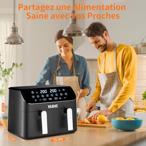 YASHE Dual Zone Air Fryer, 9L Friteuse Sans Huile avec 2 Tiroirs, 8-en-1 Programmes de Cuisson Écran Tactile Friteuse Air Fryer, Fonctions Match Cook & Smart Finish Friteuse Air Chaud