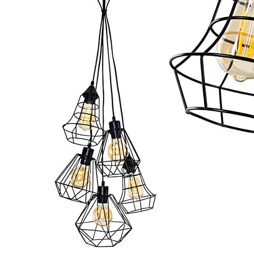 HOFSTEIN Suspension Tianjin, lampe à suspendre en métal noir, 5 flammes, 5 x E27, max. 149 cm, lampe à suspendre avec aspect grillagé dans un design rétro/vintage, ampoule(s) non incluse(s)
