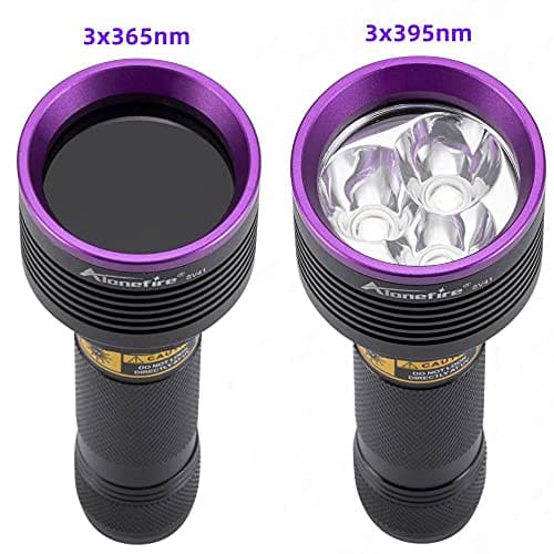 Alonefire SV41 10W Lampe Torche UV LED 395nm Rechargeable Lampe Ultraviolet Lumiere Noire Détecteur D'urine pour Resine, Pêche, Scorpion, Minéraux avec Lunettes de Protection UV, Chargeur, Batterie