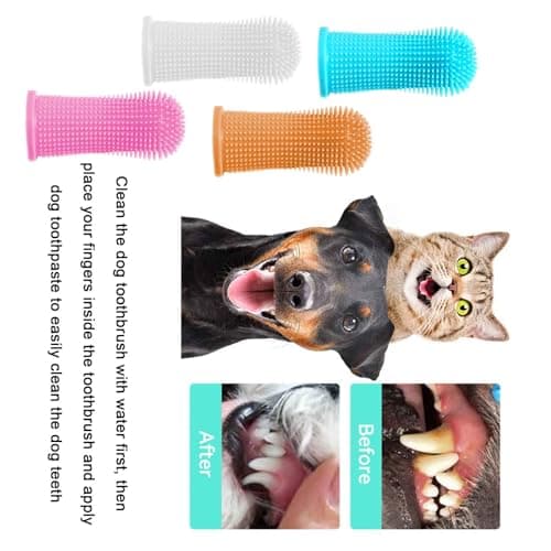 GWAWG 4Pièces Brosse a Dent pour Chien,Brosse a Dent Chien Silicone, Brosse a Dent Chat, Réutilisable Avec Boîte