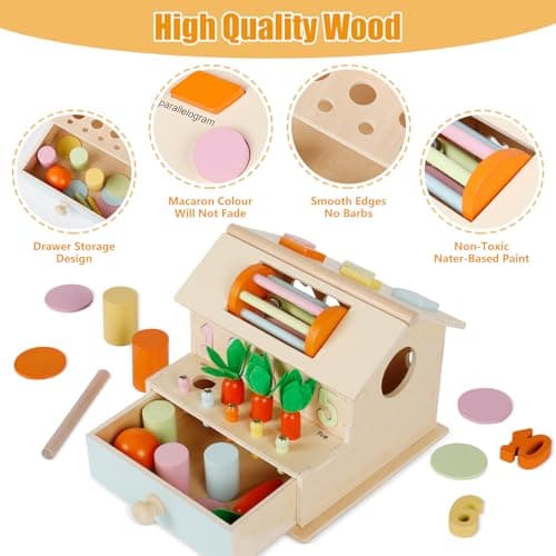 Joellfuner 8 en 1 Jouet Montessori, Jouets Montessori en Bois, Jouet Enfant Montessori 1-5 Ans Garçon Fille, Noël Cadeaux Enfants d'anniversaire (8 en 1)