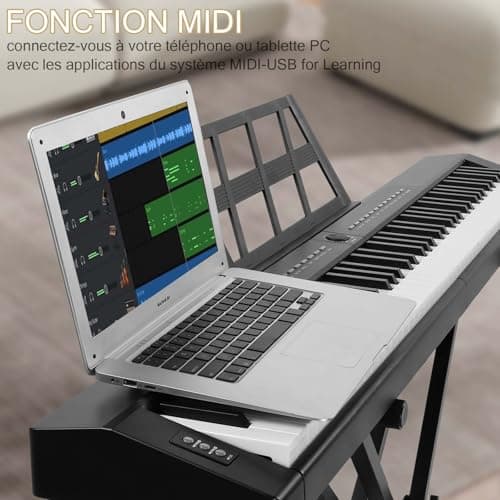 LEADZM Piano Numérique Semi-Marteau 88 Touches, Clavier Électronique avec Support en Forme de X à Double Tube, Bluetooth MIDI, Pupitre de Partition, Pédale de Sustain, Écouteurs