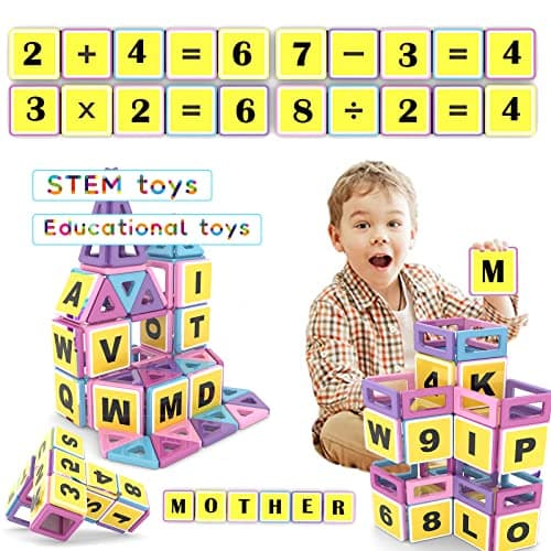 AOMIKS Blocs Magnétiques pour Enfants 173 Pièces Mini Tuiles de Construction Magnétiques Couleur Macaron Blocs de Construction 3D Jouets Éducatifs STEM pour Filles et Garçons