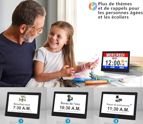 Véfaîî 10 Pouces Grand Horloge Numérique, Automatique de L’Heure D’été, Réveil Murale Silencieux avec 20 Rappels Personnalisés pour Les Adultes et Les Enfants et la maladie d'Alzheimer