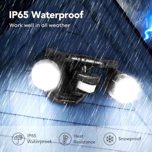 OREiN Projecteur LED Exterieur Detecteur de Mouvement, Eclairage Exterieur de Sécurité 450°, 12W=150W 1600LM Lampe Extérieur à Double Tête, Spot LED Extérieur IP65 Étanche pour Patio Cour Garage