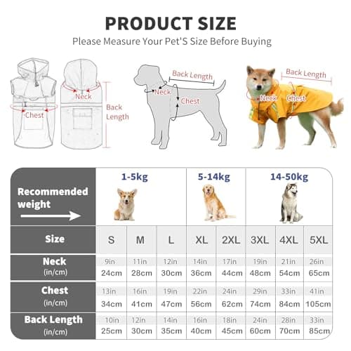 PETCUTE Imperméable pour Chien,Veste de Pluie pour Chien avec Capuchon,100% étanche et Coupe-Vent Manteau Imperméable pour Chiens avec des Bandes Réfléchissantes,Trou pour Harnais,Lavable en Machine