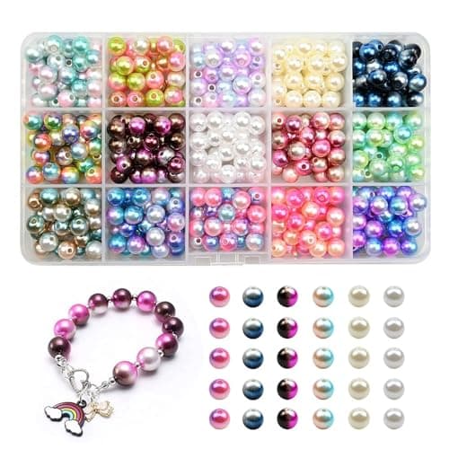 HIOQFR 450 Lot de Perles pour Bijoux Perle Nacre 8mm Perles pour Bracelet Rondes Grosse Perle de Couleur avec Trou Perles pour Collier Perles Artificielles Perles pour Fabrication Bijoux DIY