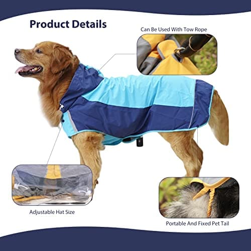 PETCUTE Imperméable pour Chien avec Réglable Capuchon,Imperméable Chien avec Bandes Réfléchissantes,Trou pour Harnais,Imperméable,Veste de Pluie pour Petit Moyen Gros Chiens,Manteau De Pluie Chien