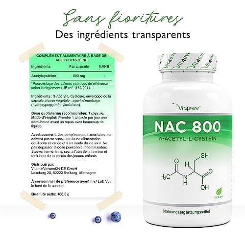 NAC - N-Acétyl L-Cystéine 180 capsules de 800 mg chacune - 6 mois d'approvisionnement - Végétalien - Haute dose - Qualité Premium