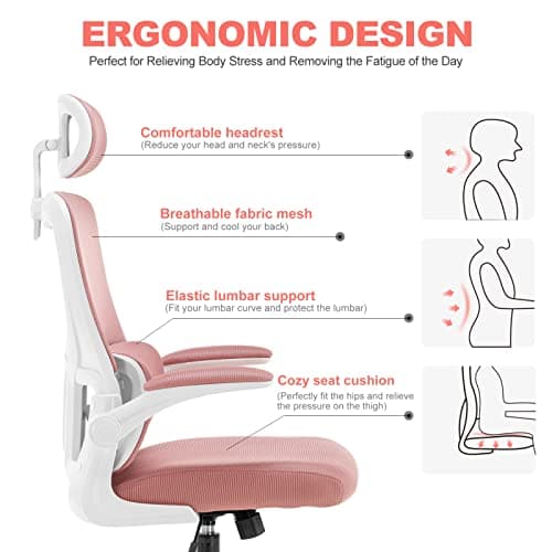 LIYURUI Chaise de Bureau Ergonomique, Chaise de Bureau avec Hauteur et Appui-tête réglables, Support Lombaire, Maille Respirante, accoudoirs rembourrés, Chaise Inclinaison à 125°, pivotante à 360°