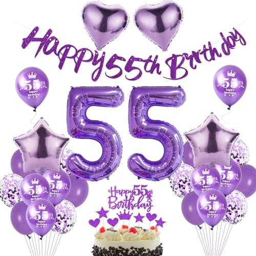 violet Ballon 55 ans anniversaire femme violet Décoration gâteau 55 ans anniversaire femme Décoration anniversaire 55 ans femme Ballon violet décoration anniversaire 55 ans femme ballon violet