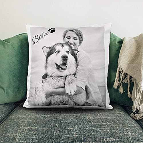 LOOXIS Coussin Photo personnalisé, à Personnaliser, à Faire Imprimer, Texte et Image de Votre Choix - Idée Cadeau pour Femmes et Hommes - Remplissage Inclus, 40 x 40 cm, Aspect Lin, Noir