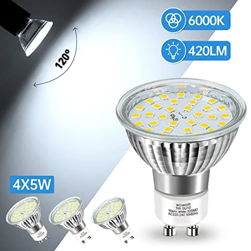 wowatt Plafonnier LED 4 Plafonnier cuisine Incl. 4x 5W Spots GU10 420lm Pivotant Salon Entrée Chambre Blanc froid Plafonnier spot 6000K Noir Moderne Inoxydable