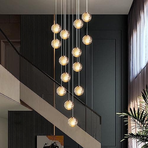 KJLARS Suspensions LED Contemporaine Pendentif Lampe Hauteur Réglable Lustres adapté pour salon table à manger escalier chambre Plafonniers lampe suspendue (14 Lights)