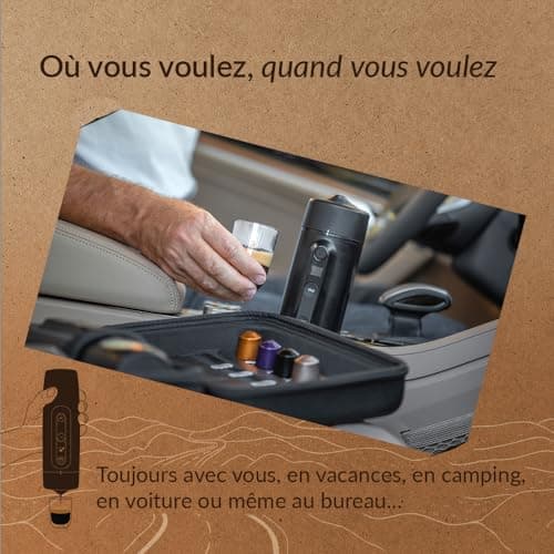 HANDPRESSO Auto Set Capsule - Cafetiere 12V ou 24V | Coffret avec Machine a cafe portable voiture ou camion pour capsules expresso NS avec valisette et tasses.