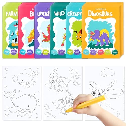 THE TWIDDLERS 24 Mini Livres de Coloriage pour Enfants – Format A6, Dinosaures, Animaux de la Ferme & Plus - Cadeaux Invités, Pochettes Surprises, Sacs Cadeaux, Anniversaire, Mariages, Pâques