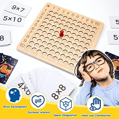 Tableau de Multiplication, Montessori Jeux de Plateau de Multiplication en Bois, Jouets éducatifs préscolaire pour Enfants de 3 4 5+ Ans Apprendre à Compter, Chiffres, Motrices