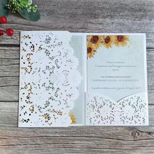 MillaSaw Invitations de mariage gaufrées Floral creux Laser Cartes de mariage tri-pliées Fiançailles Graduation Baptême Vacances Anniversaire Cartes de vœux 20pcs (blanc)