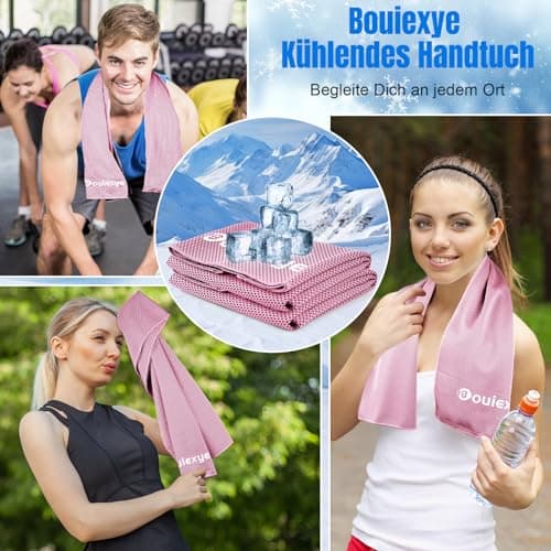 Bouiexye Lot de 2 serviettes rafraîchissantes 100 x 30 cm - Rose - En microfibre - Pour le sport, le fitness, le yoga, les voyages, la course