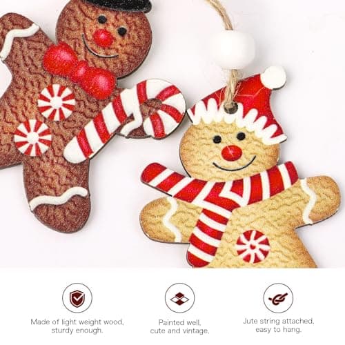 12Pcs Décoration Sapin Noël Pendentif en Bois Motif Bonhomme Pain d’épice Suspension Ornement à Suspendre pour Arbre Noël Chambre Intérieure