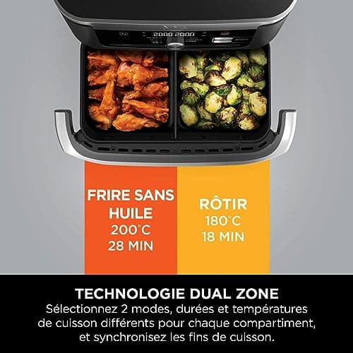 NINJA Foodi FlexDrawer Air Fryer 2 Compartiments Avec Séparateur Amovible, Grande Capacité 10.4L, Air Fryer 7-en-1, Max 240°C, Pièces Antiadhésives Amovibles Lavables Au Lave-Vaisselle, Noir