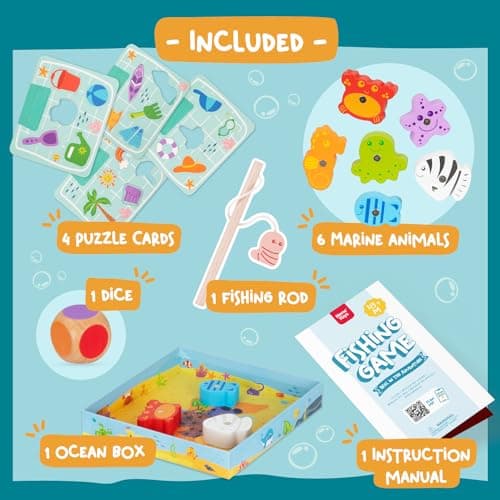 Nene Toys Jeu de Pêche Magnétique en Bois pour Enfants dès 2 Ans - Jouet Magnétique Ludique pour Tout-Petits de 2 3 Ans - Jeu Montessori de Pêche à la Ligne avec Puzzle - Cadeau pour Fille et Garçon